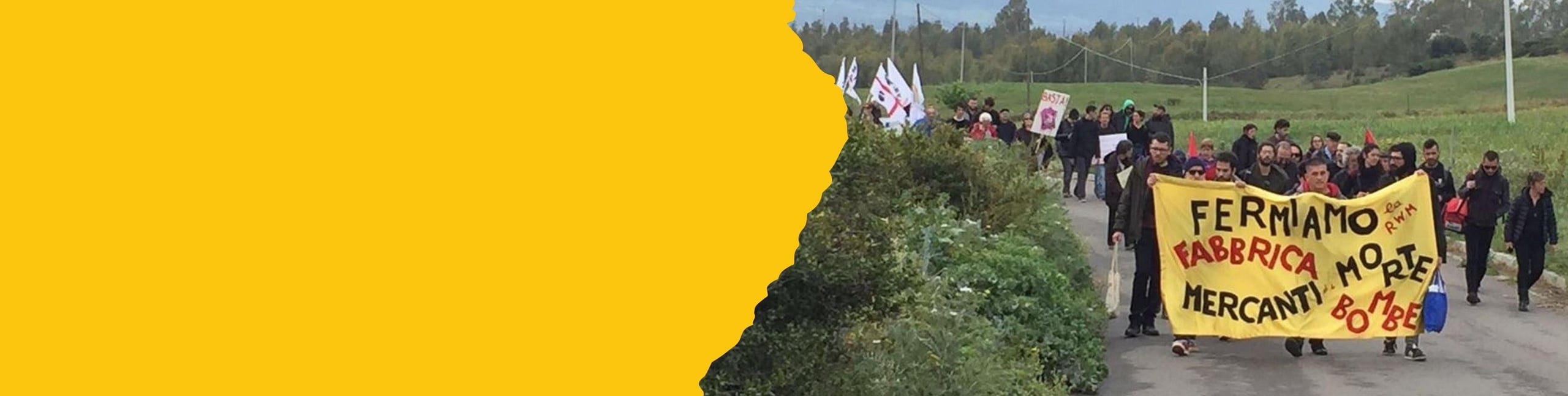 Pacifisti e ambientalisti contro il raddoppio degli impianti della fabbrica di armi Rwm in Sardegna Banner