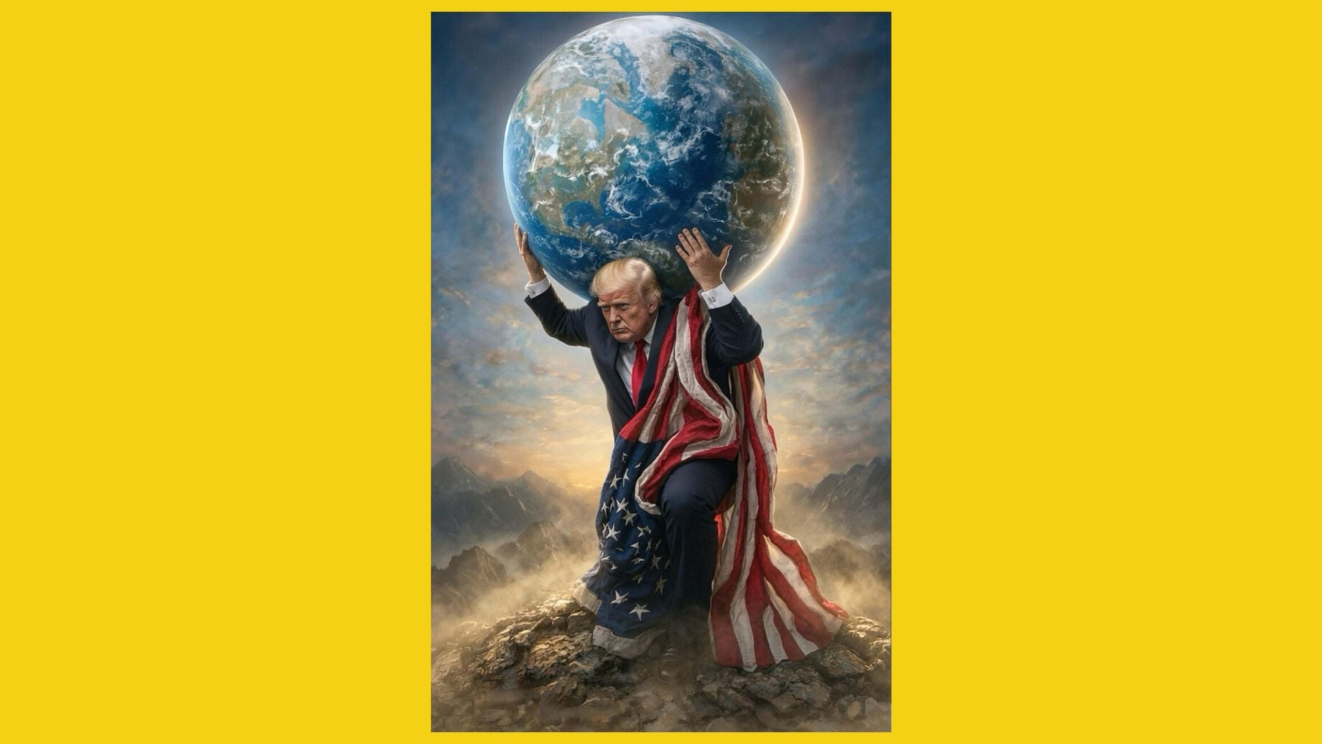 Donald Trump sorregge il mondo: l'immagine creata con AI pubblicata dal presidente degli Stati Uniti