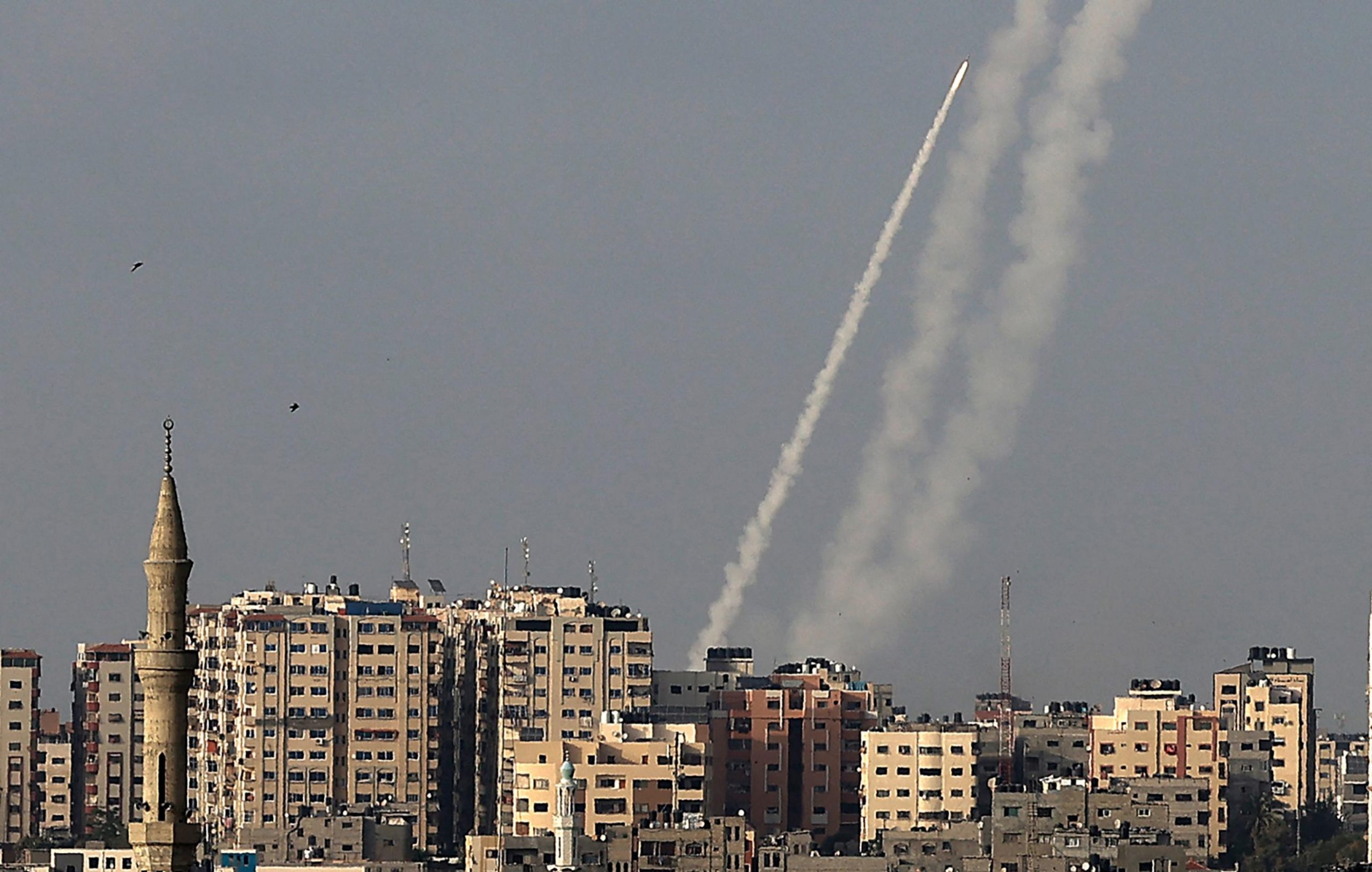 Rockets are fired from Gaza City,