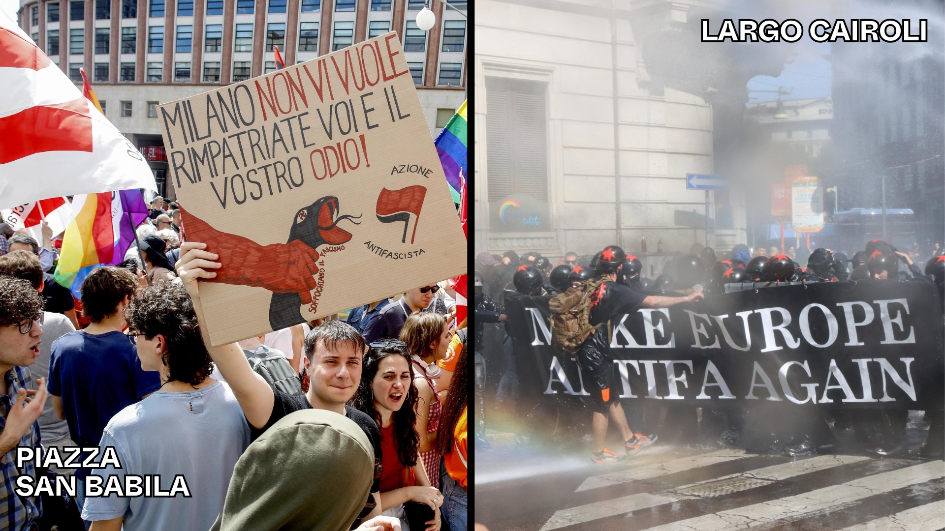 Le due piazze antifasciste di Milano contro il Remigration Summit